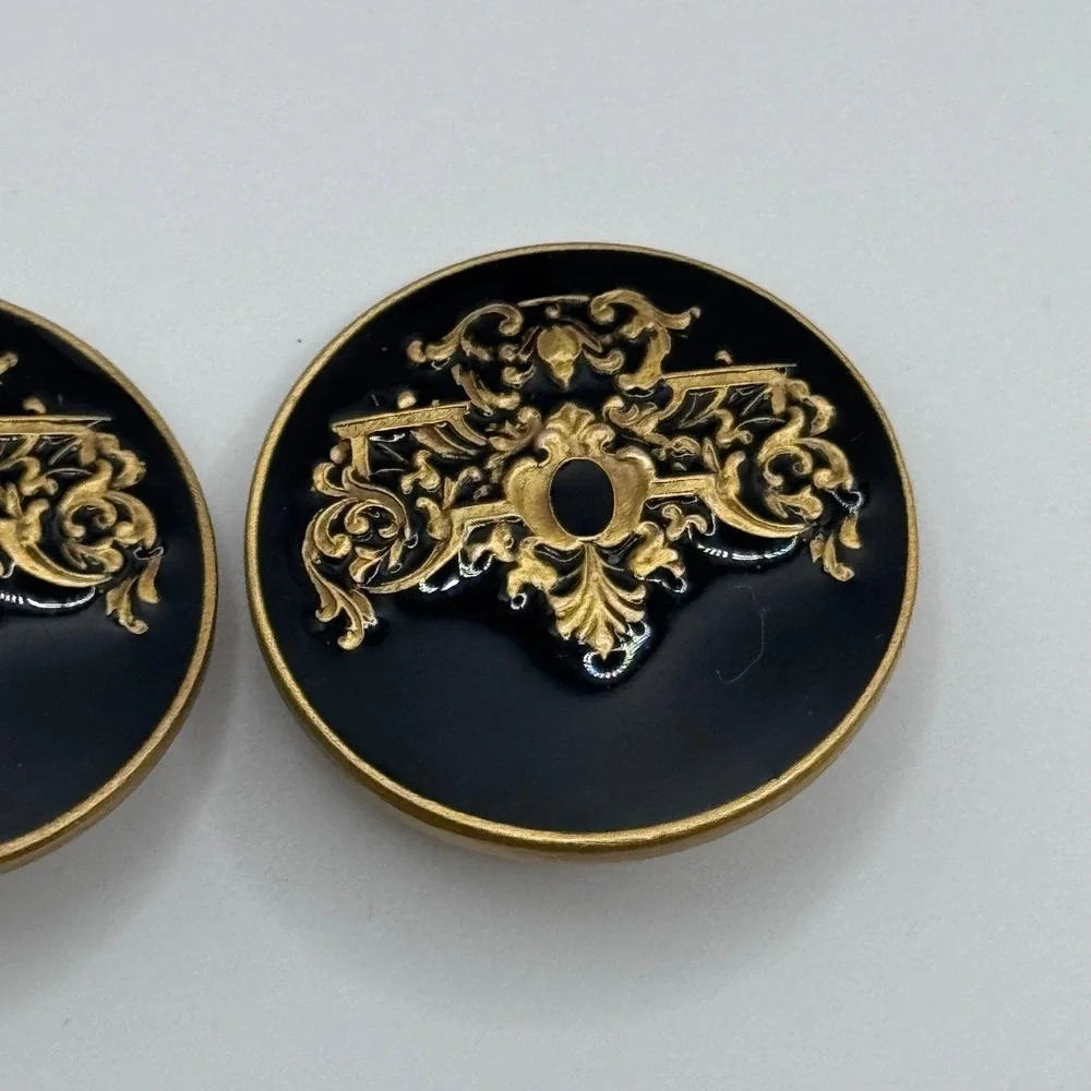 Vintage Museum of Fine Arts MFA Clip On Earrings Black Enamel Gold Tone